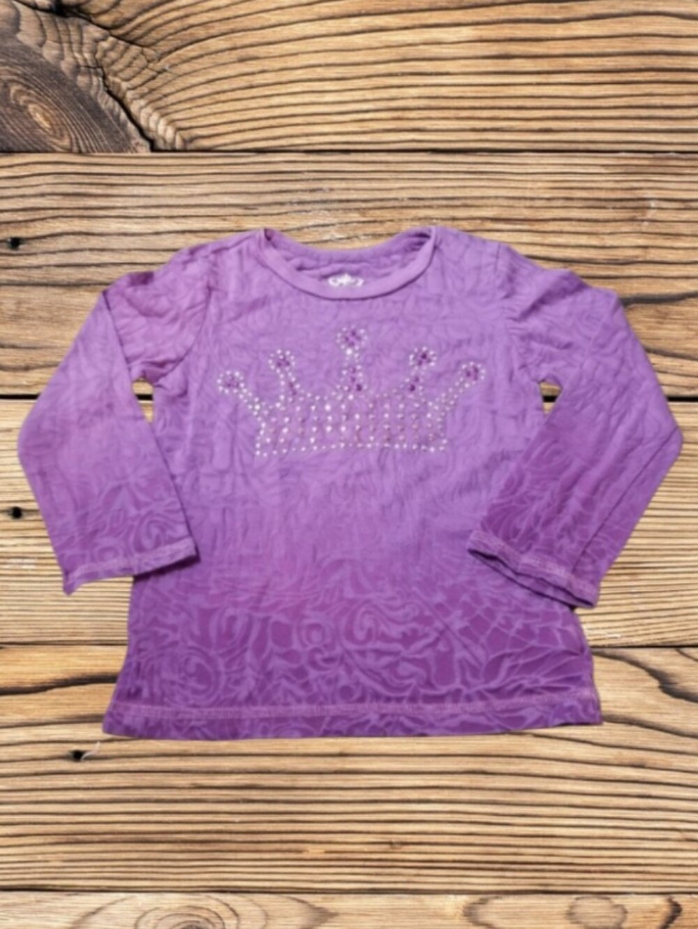 C. PLACE GIRLS PURPLE LONG SLEEVE BEADED FRONT TOP
